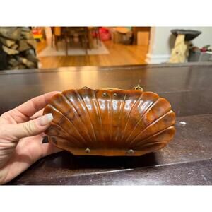 Vintage Creamy Tortioseshell Bakelite Clamshell Evening Purse